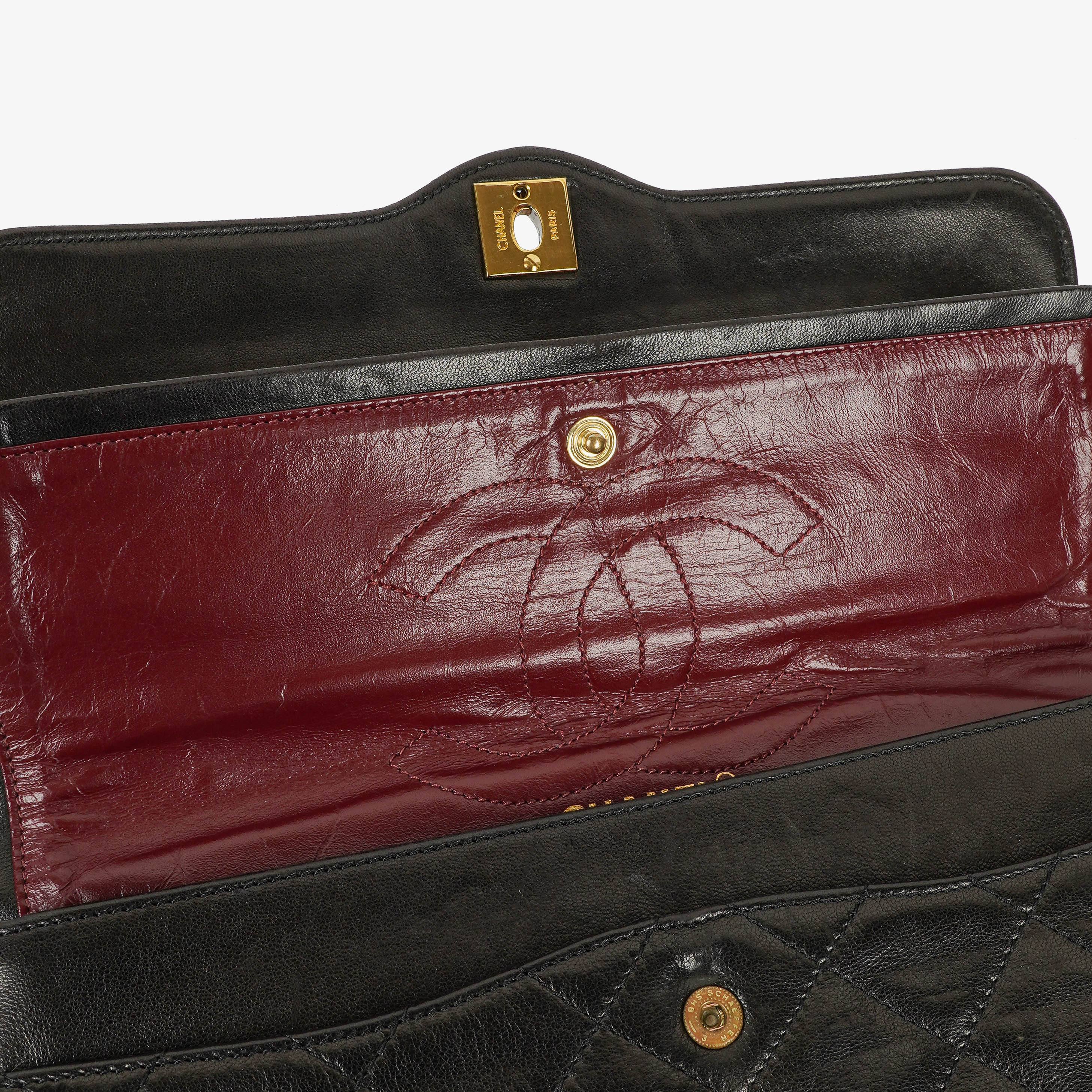 Chanel Paris Classic Medium Double Flap Bag Black Quilted Lambskin With Gold &amp; Silver Tone Combo Hardware