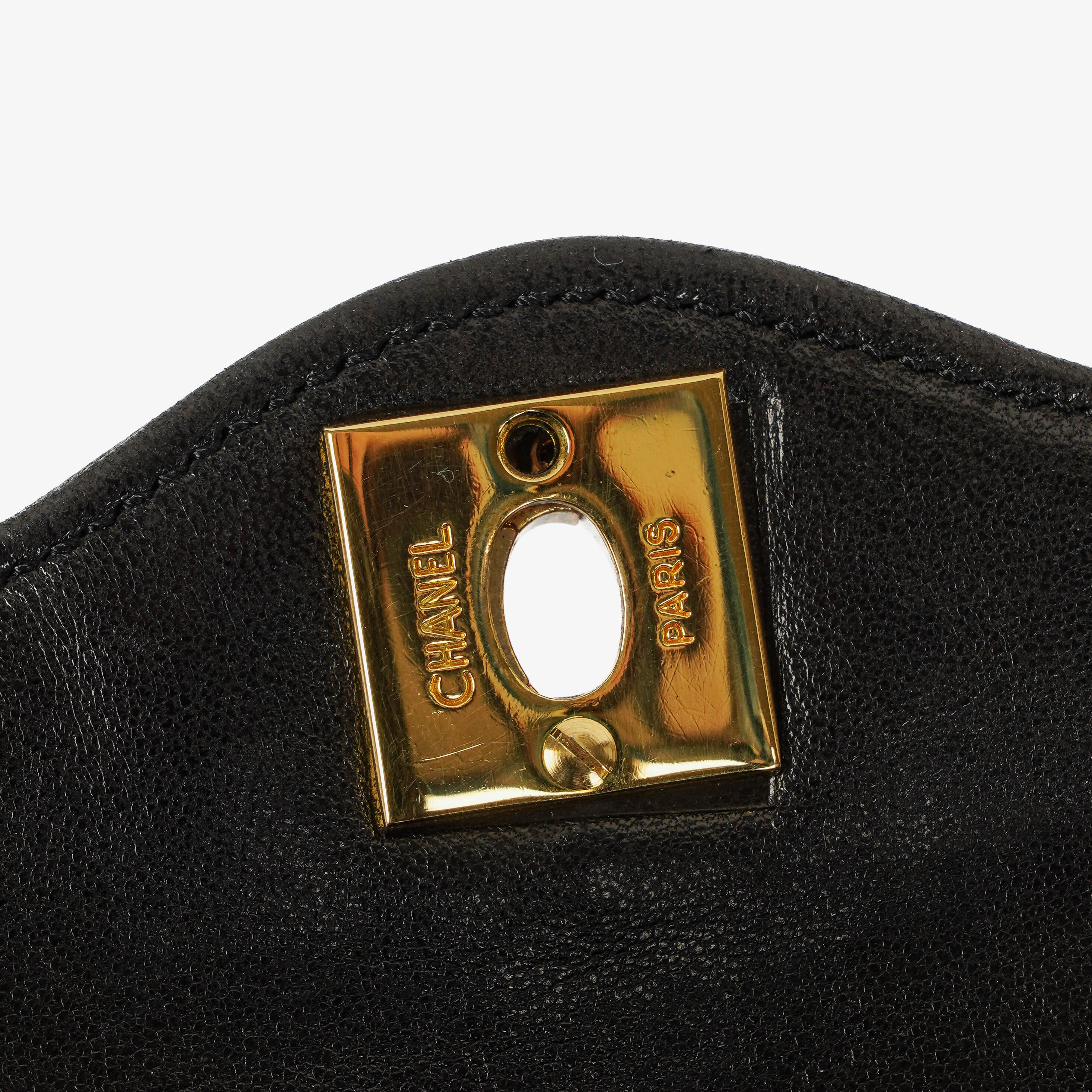 Chanel Paris Classic Medium Double Flap Bag Black Quilted Lambskin With Gold &amp; Silver Tone Combo Hardware