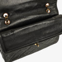 Chanel Paris Classic Medium Double Flap Bag Black Quilted Lambskin With Gold &amp; Silver Tone Combo Hardware