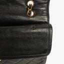 Chanel Paris Classic Medium Double Flap Bag Black Quilted Lambskin With Gold &amp; Silver Tone Combo Hardware