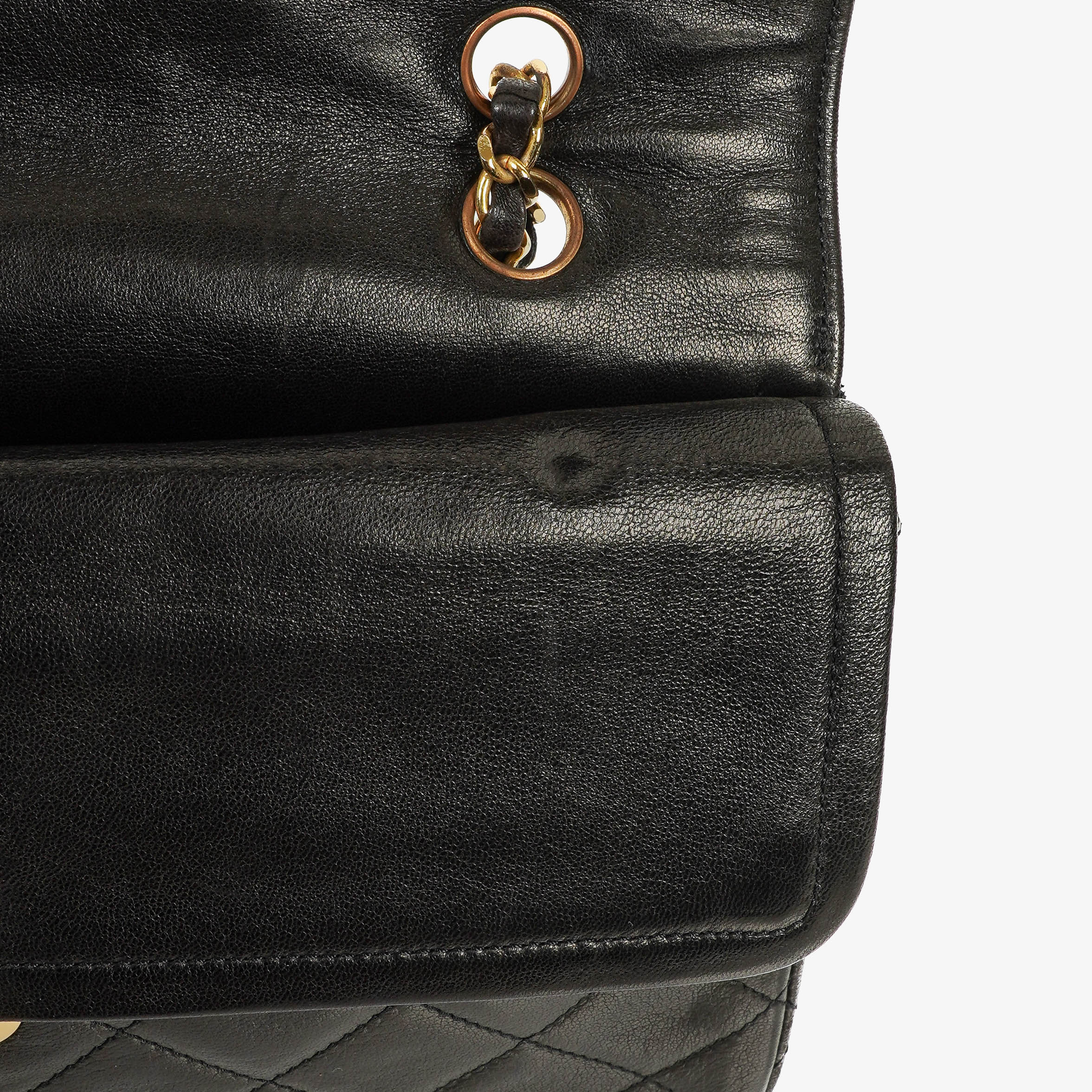 Chanel Paris Classic Medium Double Flap Bag Black Quilted Lambskin With Gold &amp; Silver Tone Combo Hardware
