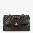 Chanel Paris Classic Medium Double Flap Bag Black Quilted Lambskin With Gold &amp; Silver Tone Combo Hardware
