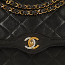 Chanel Paris Classic Medium Double Flap Bag Black Quilted Lambskin With Gold &amp; Silver Tone Combo Hardware