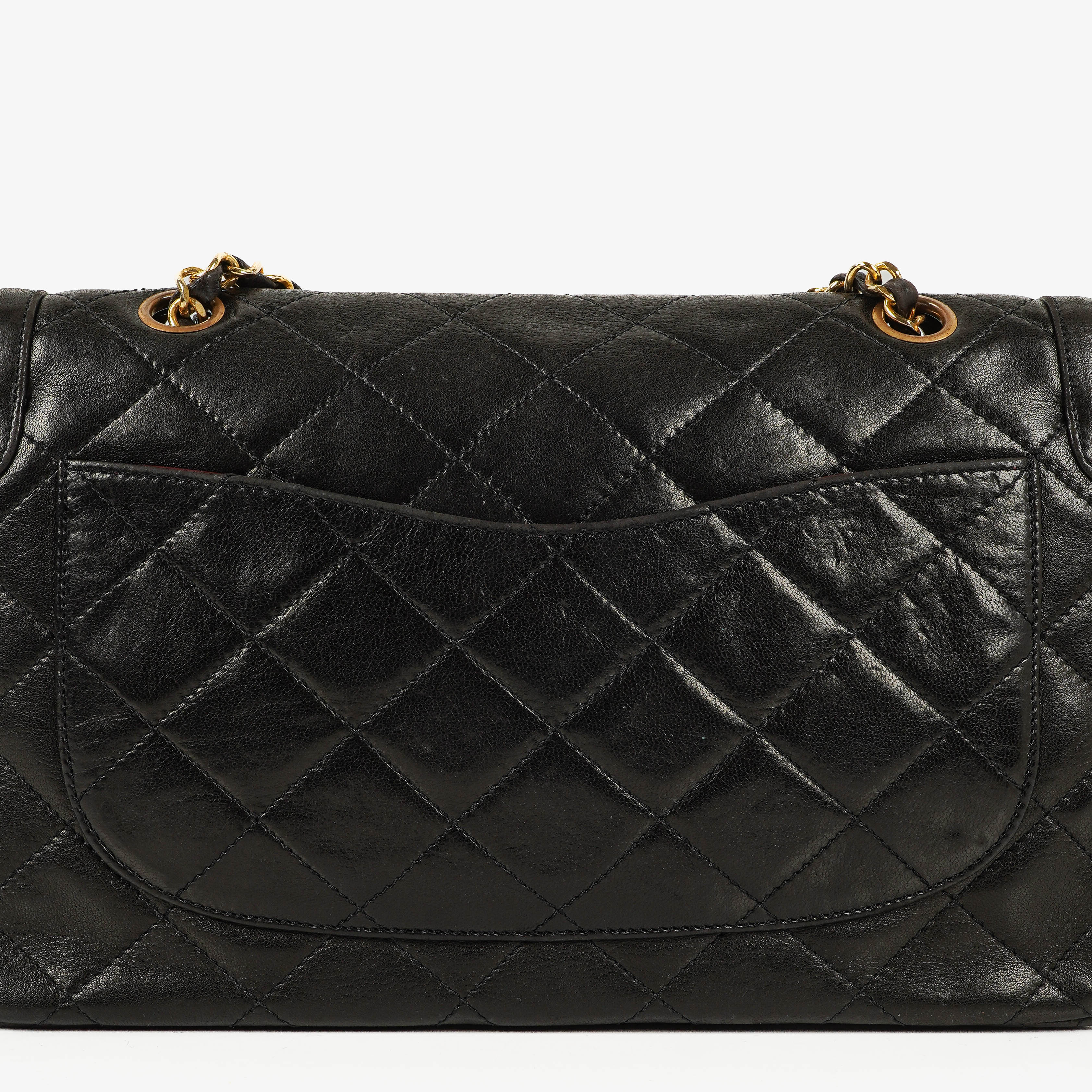 Chanel Paris Classic Medium Double Flap Bag Black Quilted Lambskin With Gold &amp; Silver Tone Combo Hardware