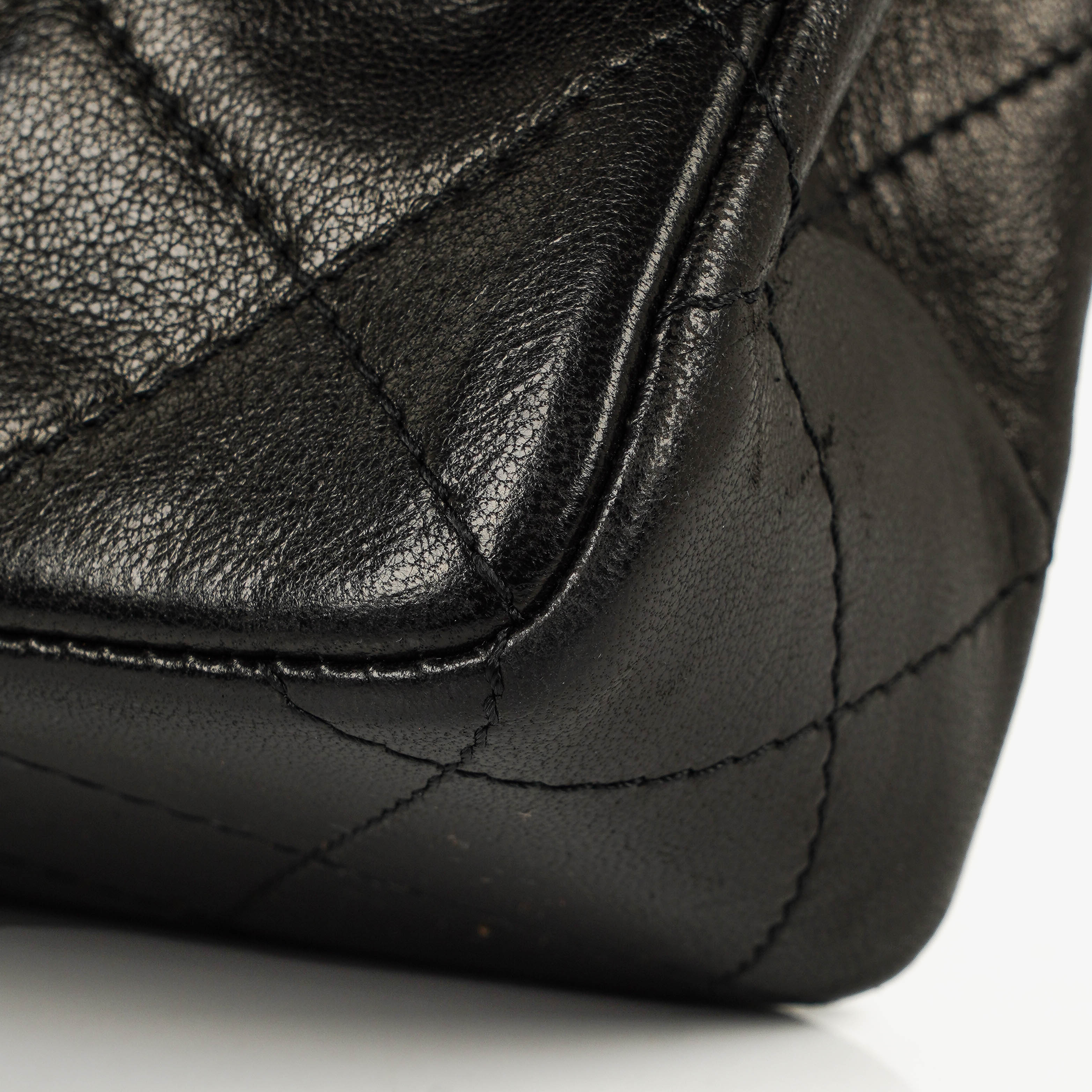 Chanel Paris Classic Medium Double Flap Bag Black Quilted Lambskin With Gold &amp; Silver Tone Combo Hardware