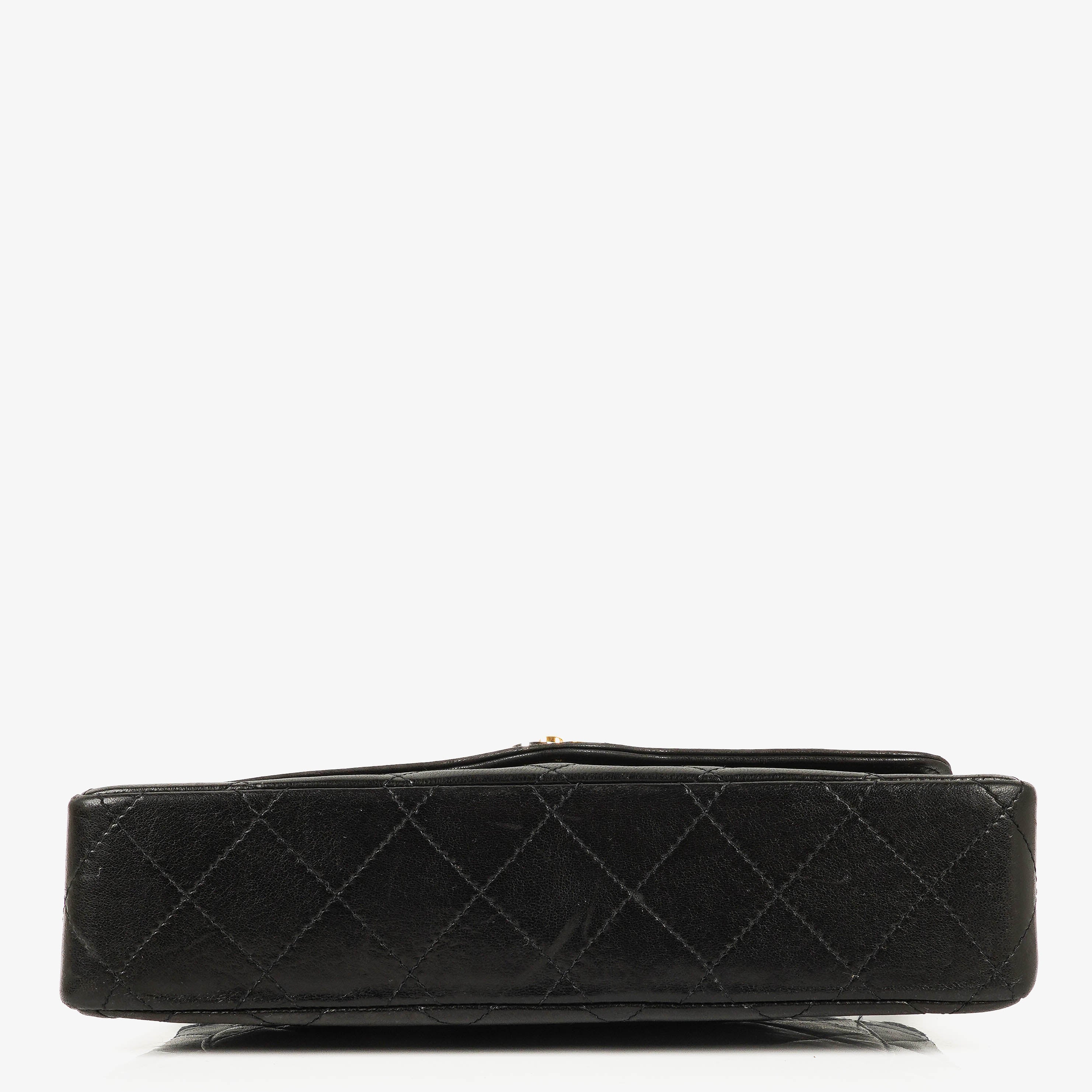 Chanel Paris Classic Medium Double Flap Bag Black Quilted Lambskin With Gold &amp; Silver Tone Combo Hardware