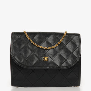 Chanel Black Mini Flap Bag Quilted Lambskin With 24K Gold-Plated Hardware