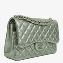 Chanel Classic Metallic Green Quilted Lambskin Jumbo Double Flap Bag&nbsp;