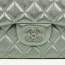 Chanel Classic Metallic Green Quilted Lambskin Jumbo Double Flap Bag&nbsp;