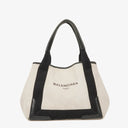 Balenciaga Navy Cabas Small Natural Black Calfskin Cotton Canvas Bag