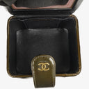 Chanel CC Vanity Case Olive Green Iridescent Quilted Patent Leather