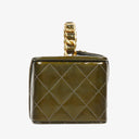 Chanel CC Vanity Case Olive Green Iridescent Quilted Patent Leather