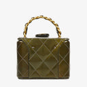 Chanel CC Vanity Case Olive Green Iridescent Quilted Patent Leather