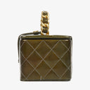 Chanel CC Vanity Case Olive Green Iridescent Quilted Patent Leather