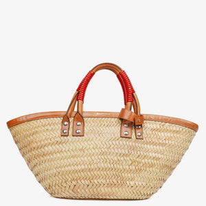 Balenciaga Neutral And Brown Straw Bistrot Panier Bag
