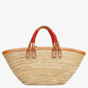 Balenciaga Neutral And Brown Straw Bistrot Panier Bag