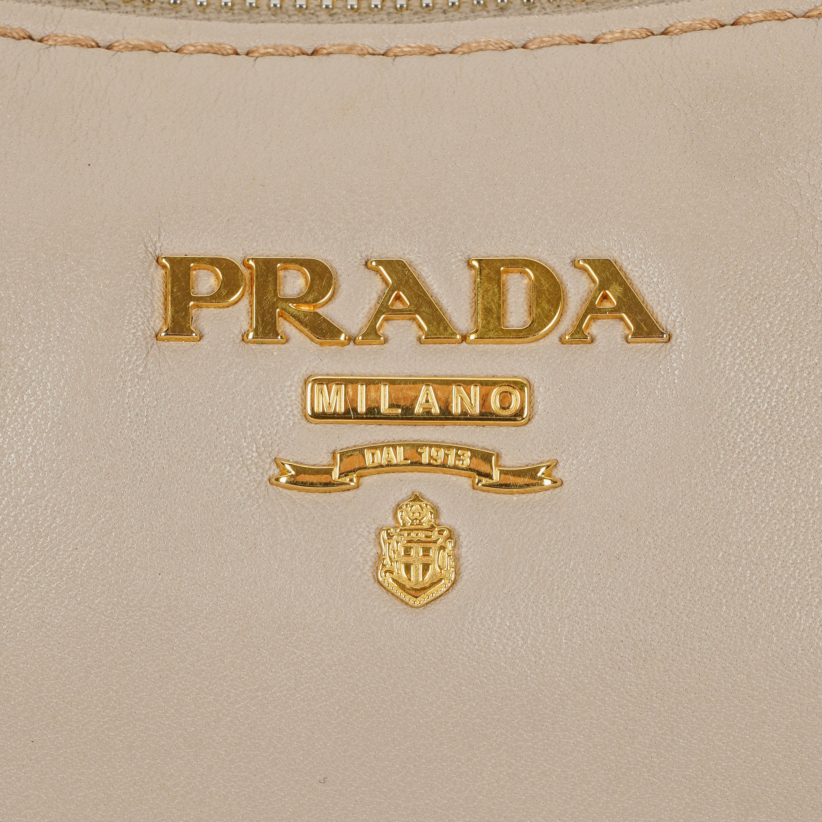 Prada Argilla Soft Calfskin Stitched Shoulder Bag