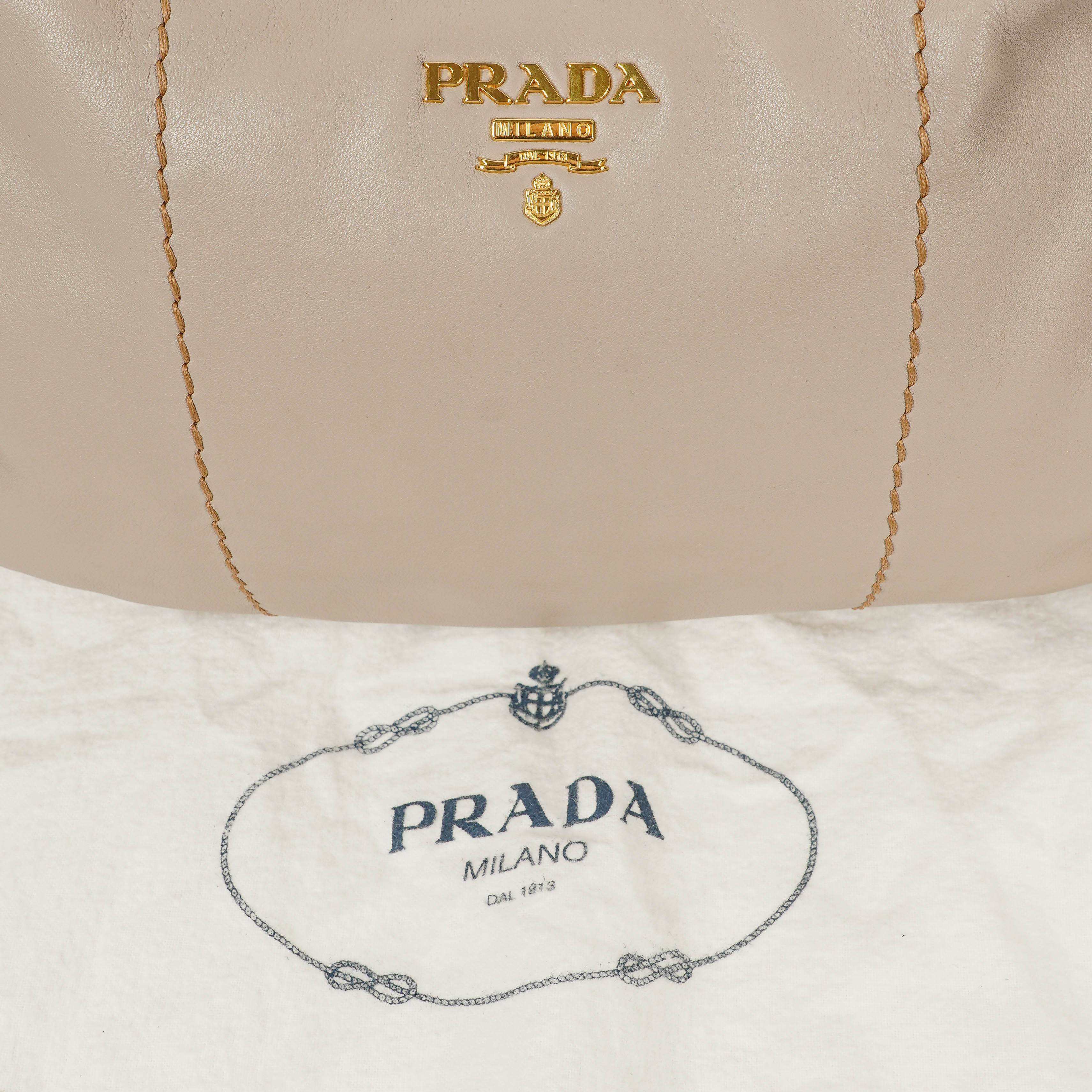 Prada Argilla Soft Calfskin Stitched Shoulder Bag
