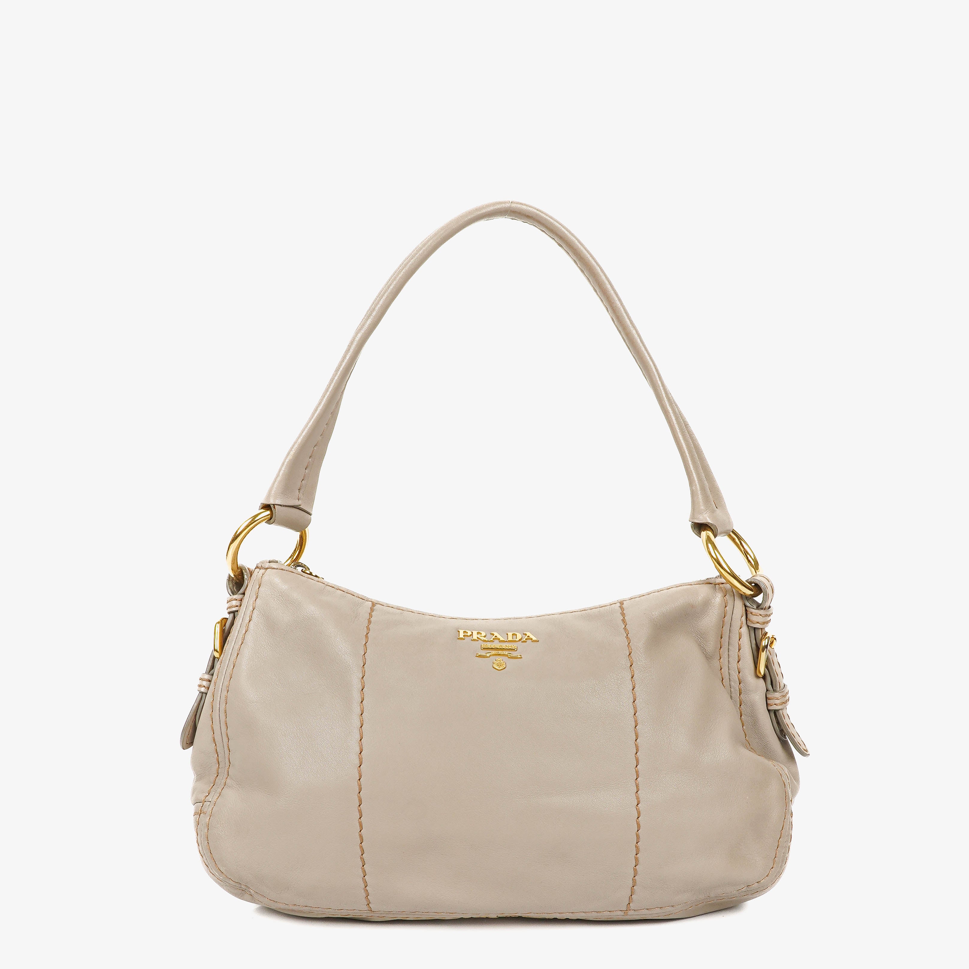 Prada Argilla Soft Calfskin Stitched Shoulder Bag