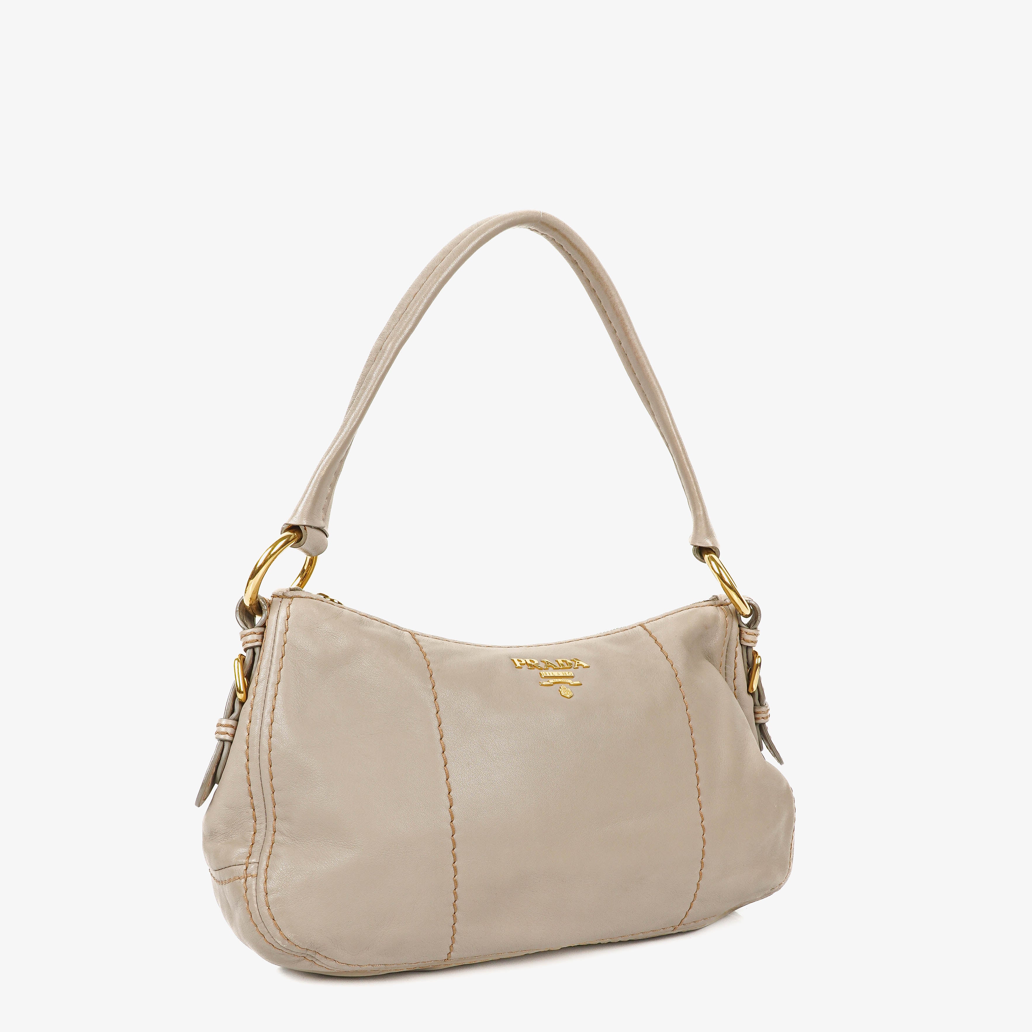 Prada Argilla Soft Calfskin Stitched Shoulder Bag