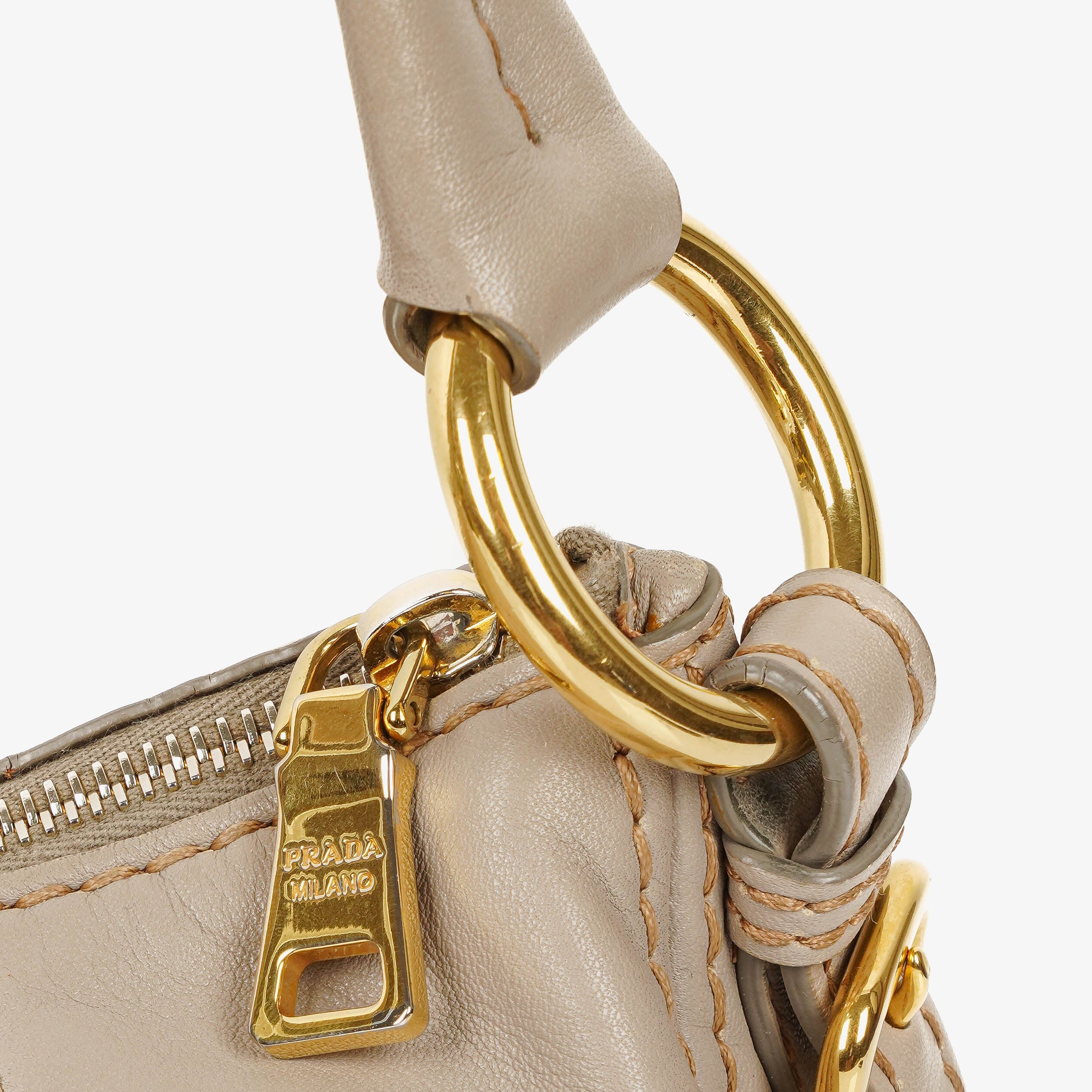 Prada Argilla Soft Calfskin Stitched Shoulder Bag