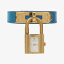 Hermes Kelly Blue Courchevel Leather Gold Plated Watch