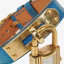 Hermes Kelly Blue Courchevel Leather Gold Plated Watch