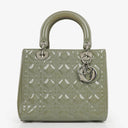 Christian Dior Medium Lady Dior Army Green Cannage Quilted Patent Leather Bag