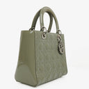 Christian Dior Medium Lady Dior Army Green Cannage Quilted Patent Leather Bag