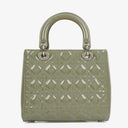 Christian Dior Medium Lady Dior Army Green Cannage Quilted Patent Leather Bag