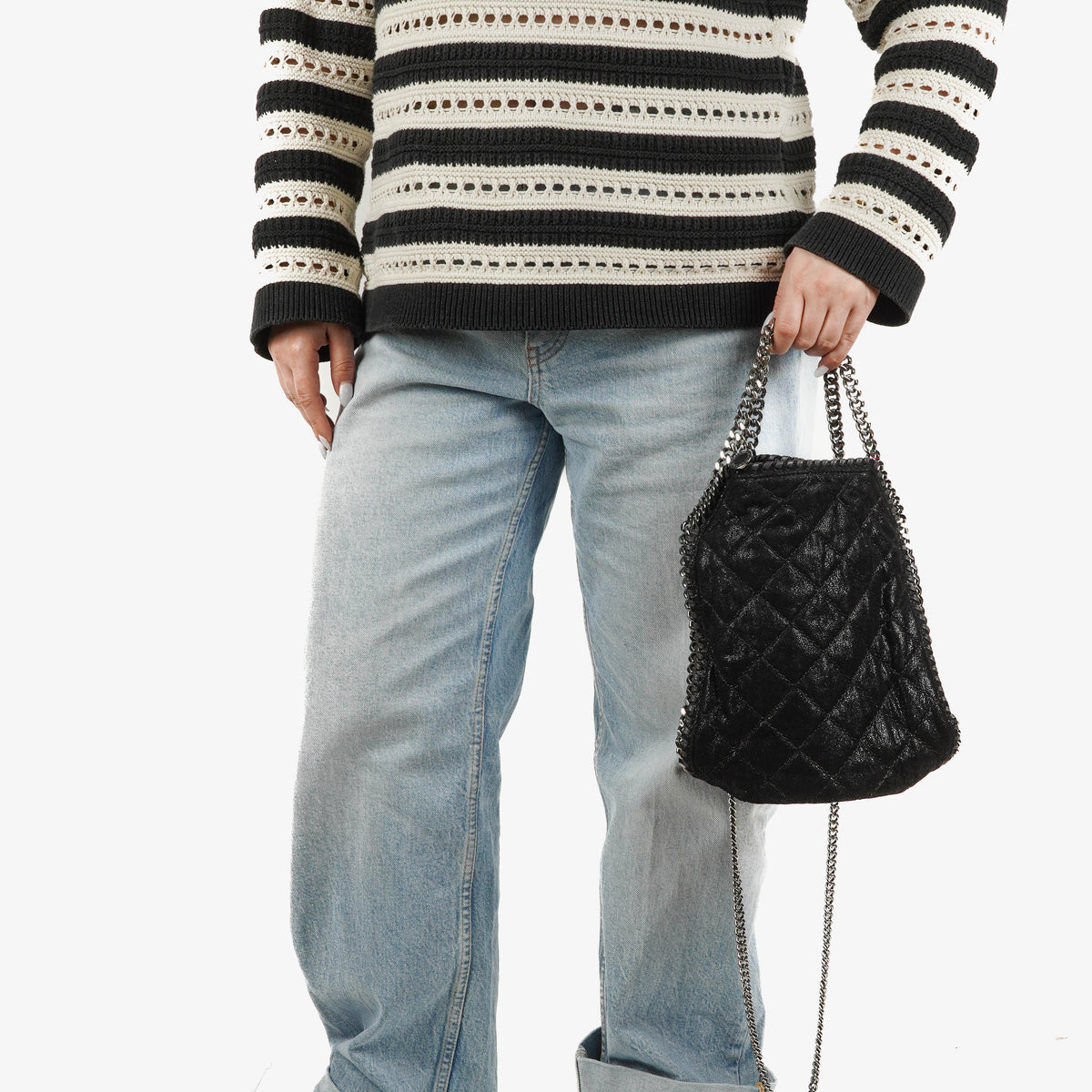 Stella McCartney Falabella Mini Tote Black Vegan Shaggy Deer Fold Over Bag