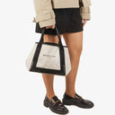 Balenciaga Navy Cabas Small Natural Black Calfskin Cotton Canvas Bag