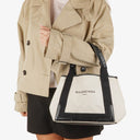 Balenciaga Navy Cabas Small Natural Black Calfskin Cotton Canvas Bag