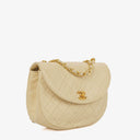 Chanel Classic Lambskin Half Moon Beige Flap Bag With 24K Gold-Plated Hardware
