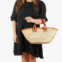 Balenciaga Neutral And Brown Straw Bistrot Panier Bag