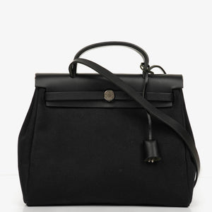 Hermes Herbag Canvas Vache Hunter Black 2 In 1 Bag