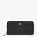 Chanel Black Caviar Quilted Large Gusset Zip Around Wallet