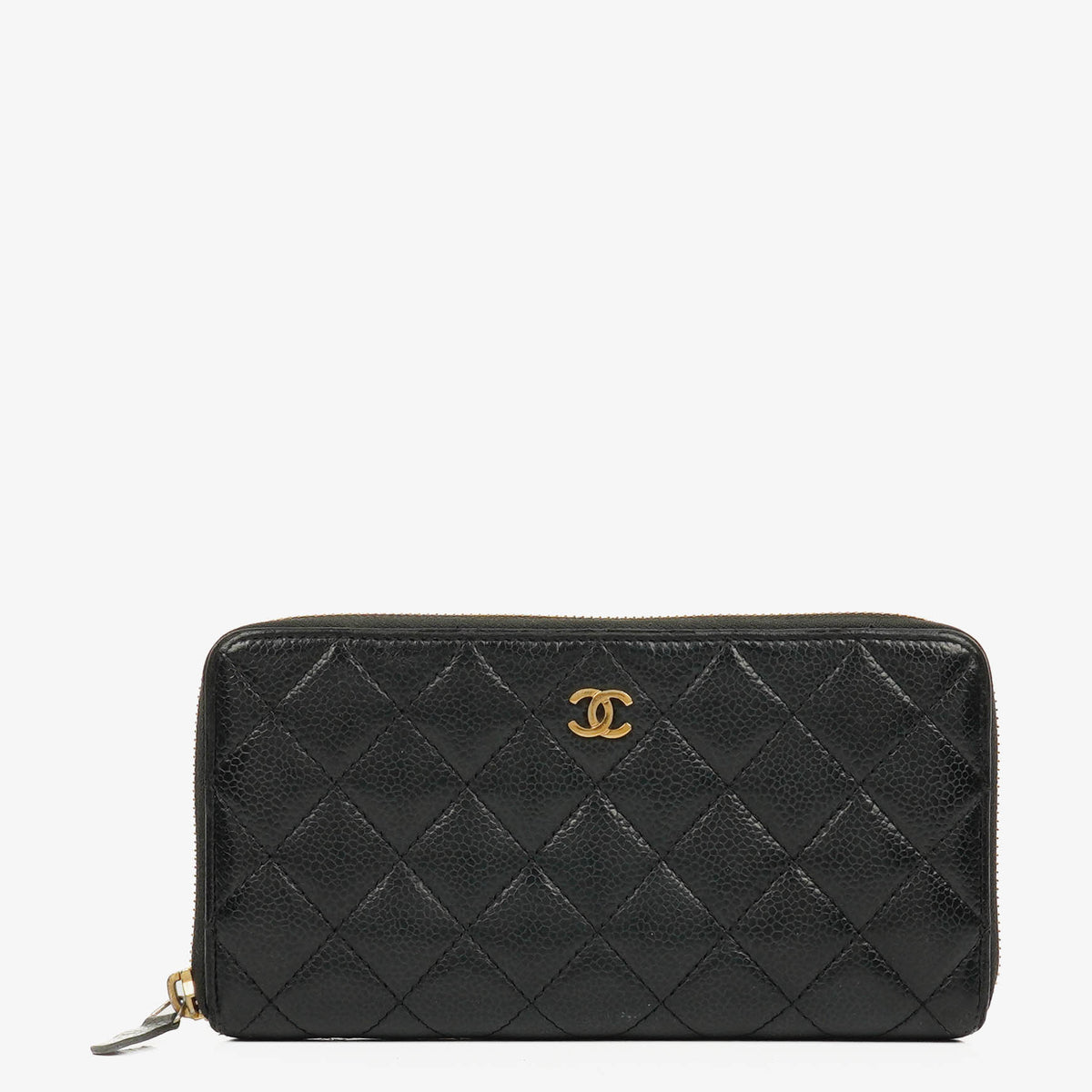 Chanel Black Caviar Quilted Large Gusset Zip Around Wallet