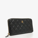 Chanel Black Caviar Quilted Large Gusset Zip Around Wallet