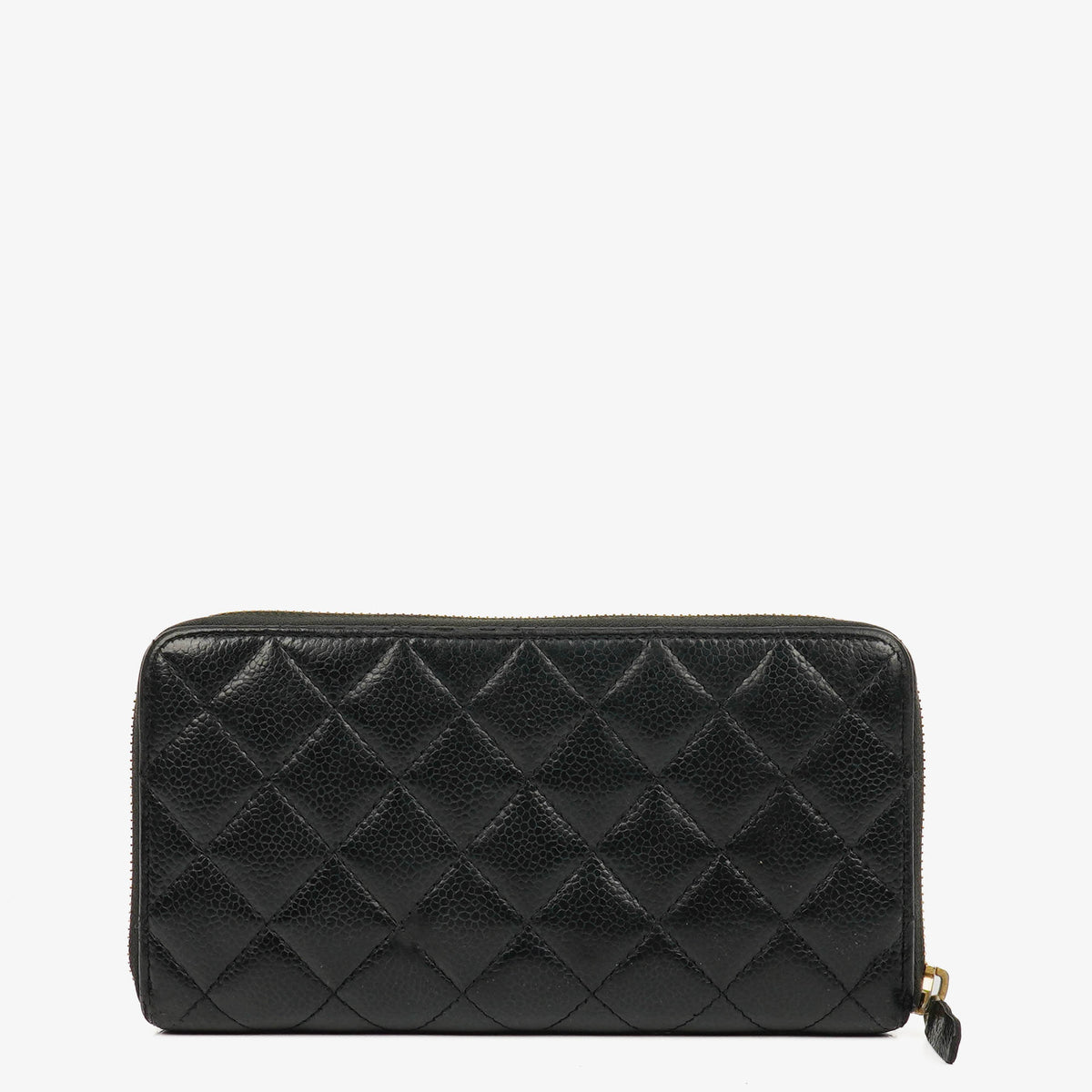 Chanel Black Caviar Quilted Large Gusset Zip Around Wallet