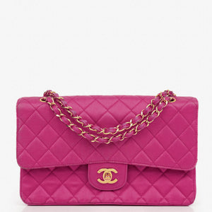 Chanel Classic Vintage Double Flap Bag Fuchsia Pink 24K Gold-Plated Hardware