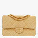 Chanel Medium Classic Vintage Double Flap-väska Beige Mocka 24K Guldpläterad Metall