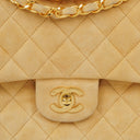 Chanel Medium Classic Vintage Double Flap-väska Beige Mocka 24K Guldpläterad Metall