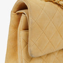 Chanel Medium Classic Vintage Double Flap-väska Beige Mocka 24K Guldpläterad Metall