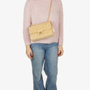 Chanel Medium Classic Vintage Double Flap-väska Beige Mocka 24K Guldpläterad Metall