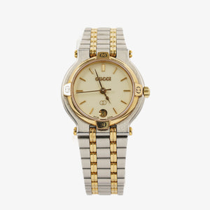 Gucci 9000 Round Stainless Steel Case With Gold-Tone Accents Watch