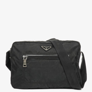Prada Black Tessuto and Saffiano Leather Shoulder Bag