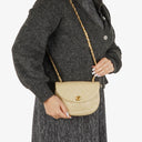 Chanel Classic Lambskin Half Moon Beige Flap Bag With 24K Gold-Plated Hardware