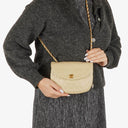 Chanel Classic Lambskin Half Moon Beige Flap Bag With 24K Gold-Plated Hardware