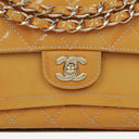 Chanel Double Flap Bag Yellow Quilted Patent Leather With Silver-Tone Hardware
